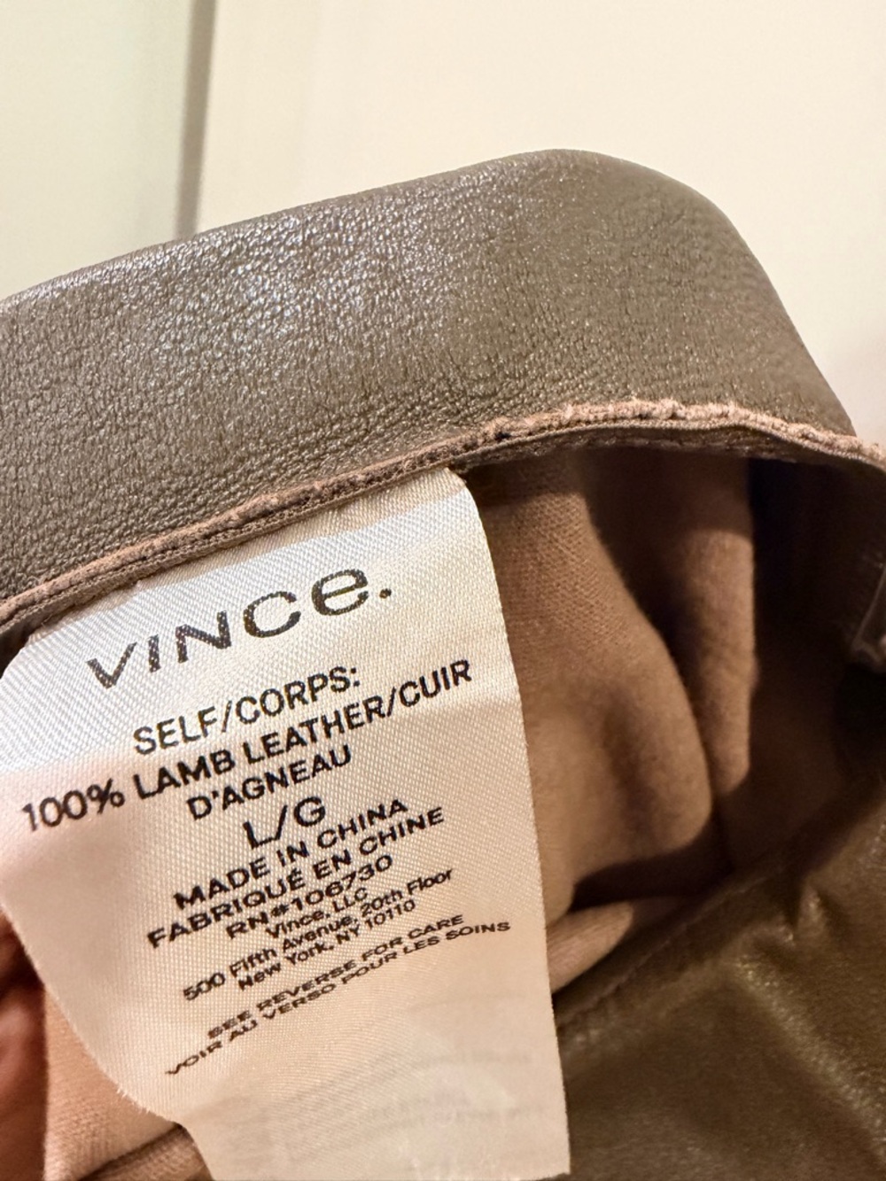 Vince Lamb Leather Pull-On Pants Size Large – Brownish Green, Stretch, Slim Fit - Picture 5 of 5